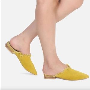 Eye catching RAG & CO Frayed suede leather mules in size 8